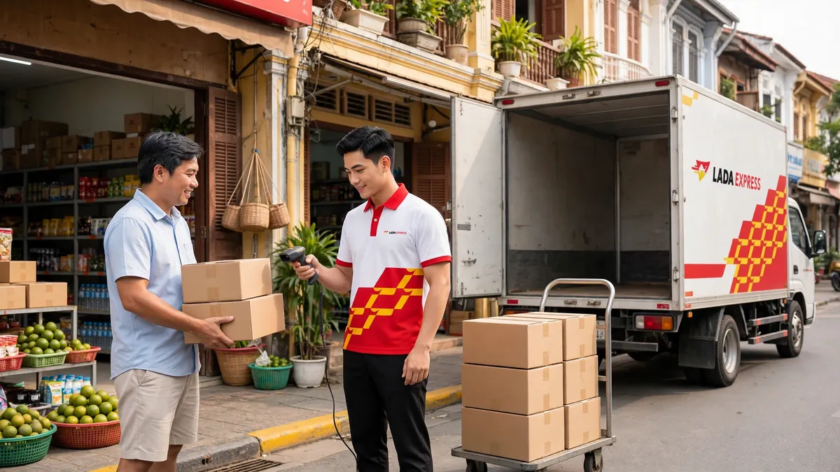 Nhân viên LADA nhận hàng tại cửa hàng của khách