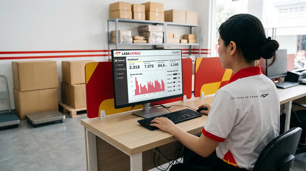 Màn hình hệ thống quản lý vận đơn LADA, thông tin khách hàng đã được che